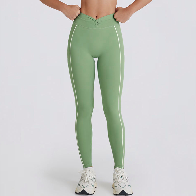 Peach Hip Color Matching Belly Contracting And Close-fitting Yoga Pants Women
