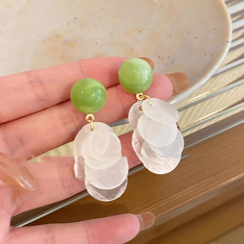 Mori Style Green Vacation Style Shell Earrings For Women