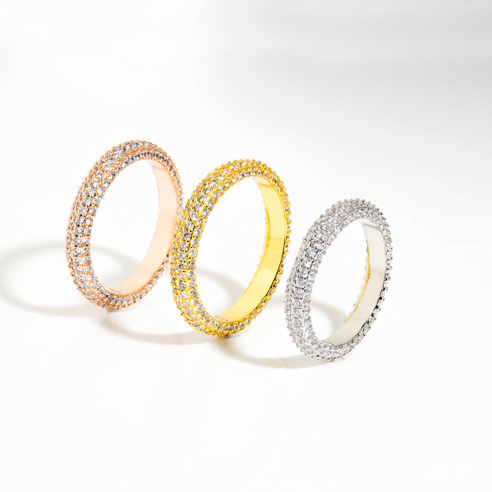 Ins Style Silver Jewelry Full Diamond Single Row Ring Women