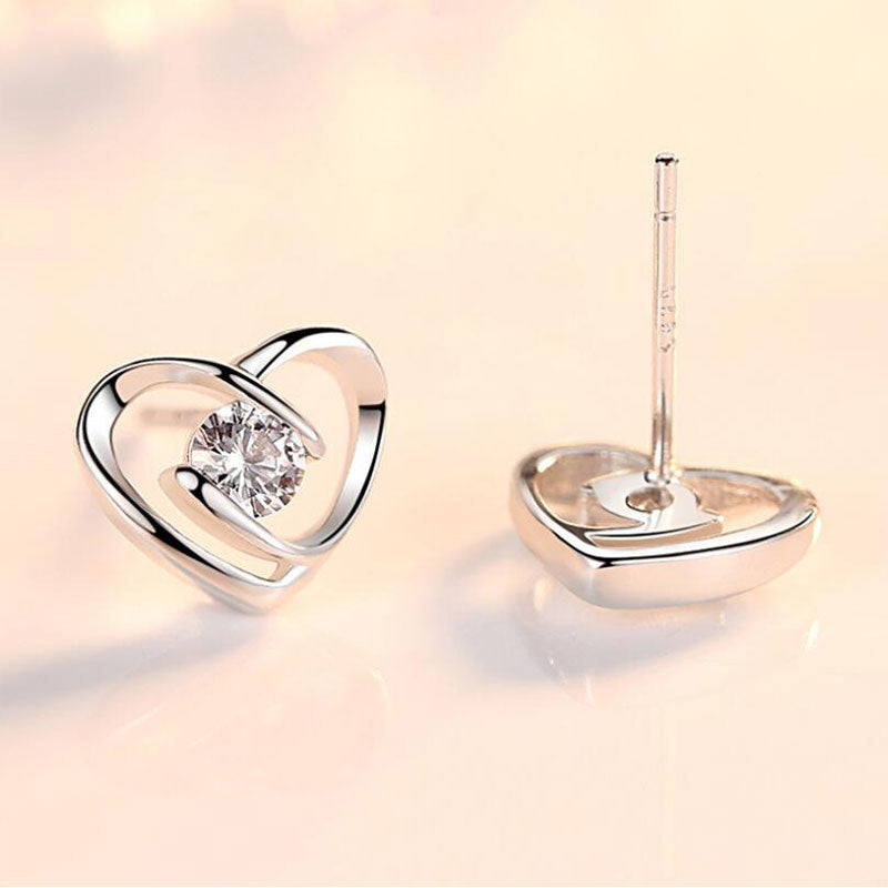 Simple Ear Jewelry Silver-plated Female Earrings Fashion Korean Style Heart-to-heart Earrings Women