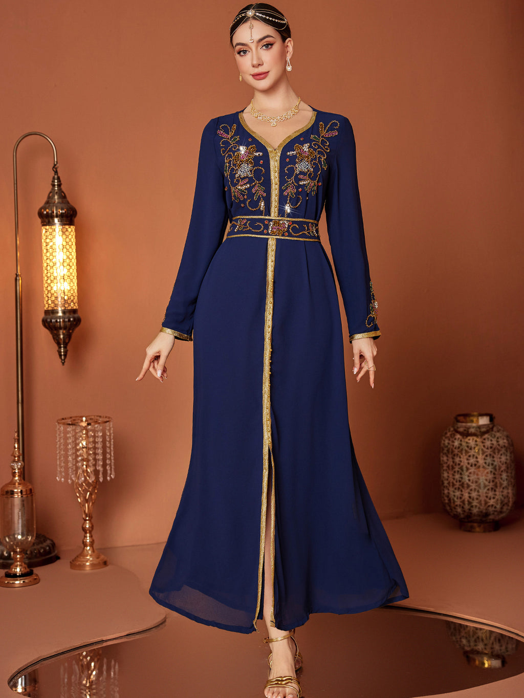 Middle East Saudi Arabia DUBAI Turkish Clothing Blue Dress
