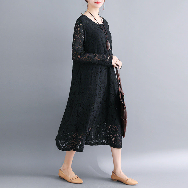 New Plus Size Women's Clothing Plump Girls Slimming Lace Dress