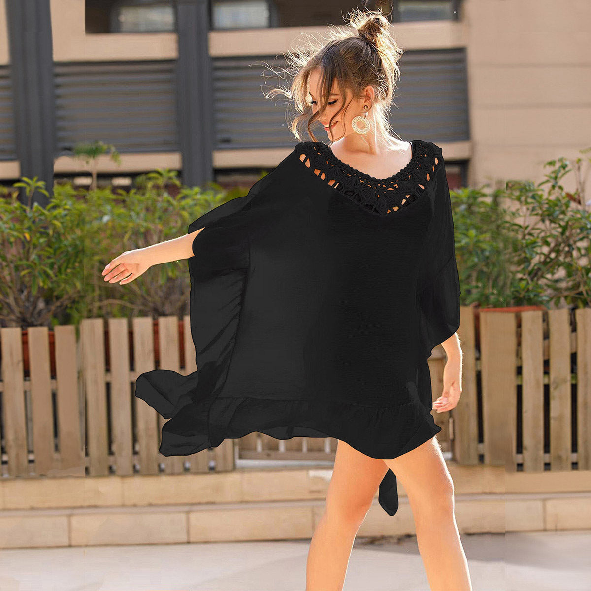 Beach Cover-up Tassel Square Overskirt Stitching Hand Crocheted