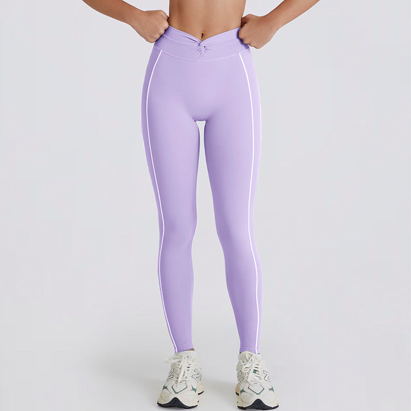 Peach Hip Color Matching Belly Contracting And Close-fitting Yoga Pants Women