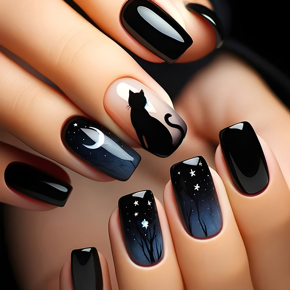 Cat Moon Fake Nails Removable Armor