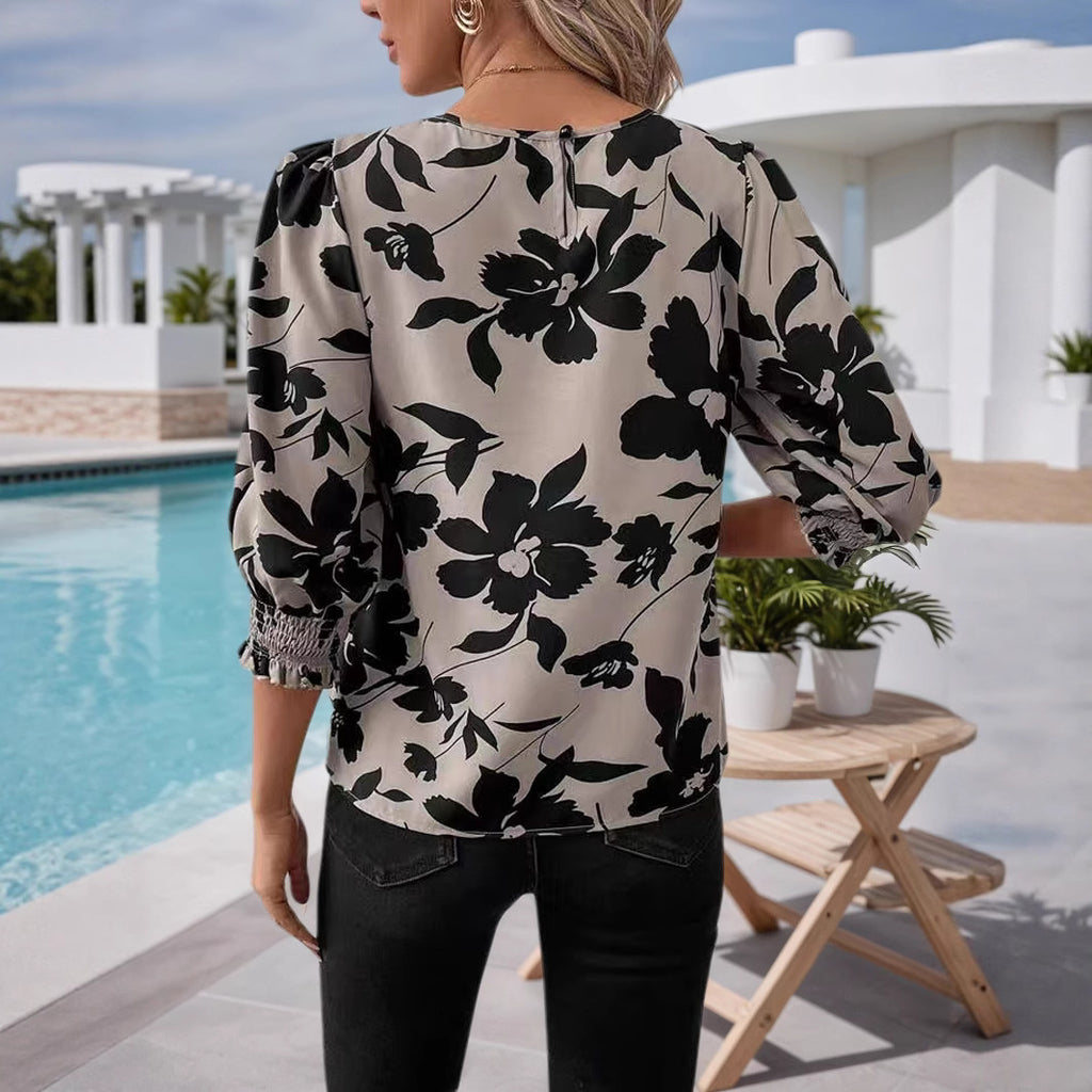 Women's Shirt Summer New Fashion Printed 34 Sleeves Loose Top
