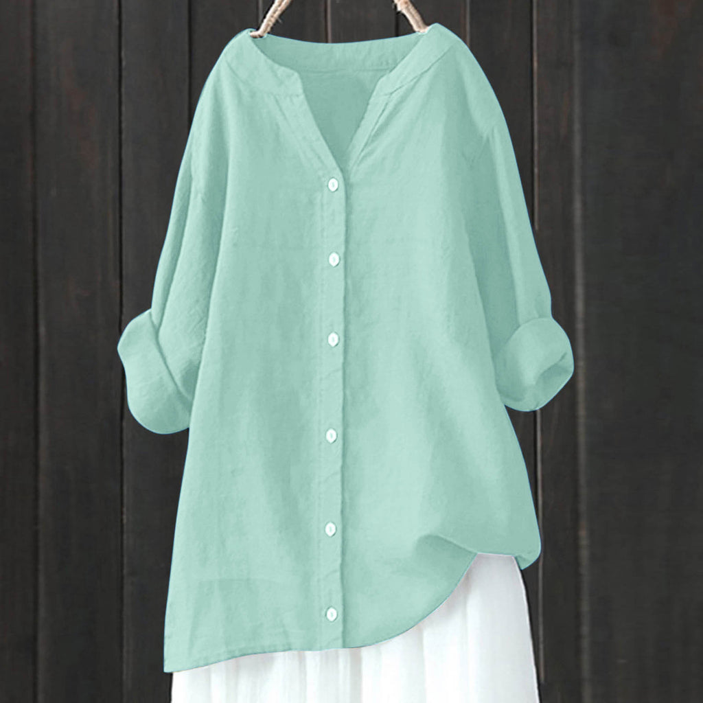 Women's Cotton And Linen Long Sleeve Button Shirt