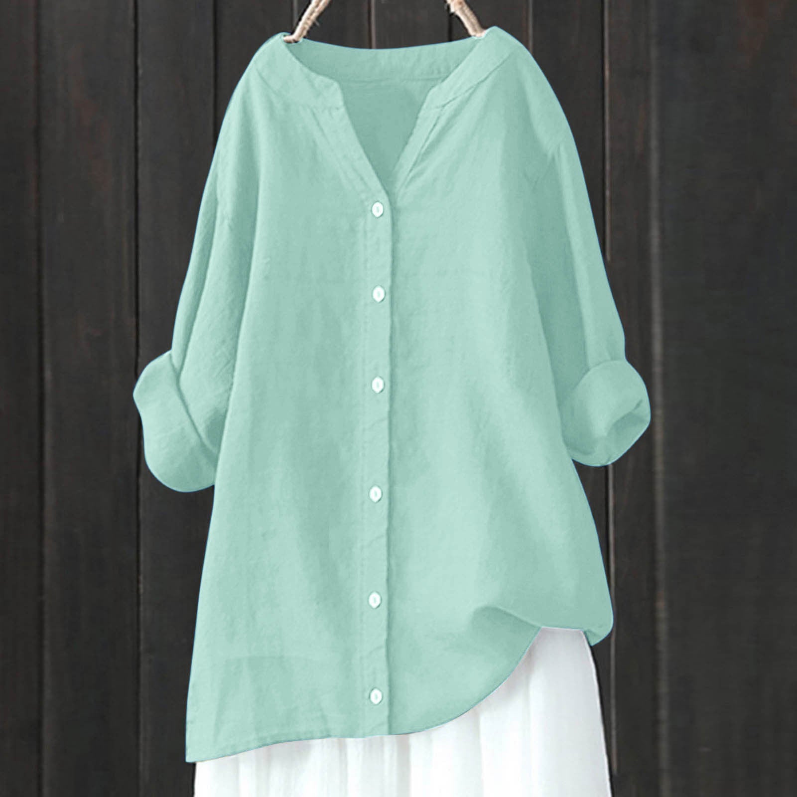 Women's Cotton And Linen Long Sleeve Button Shirt