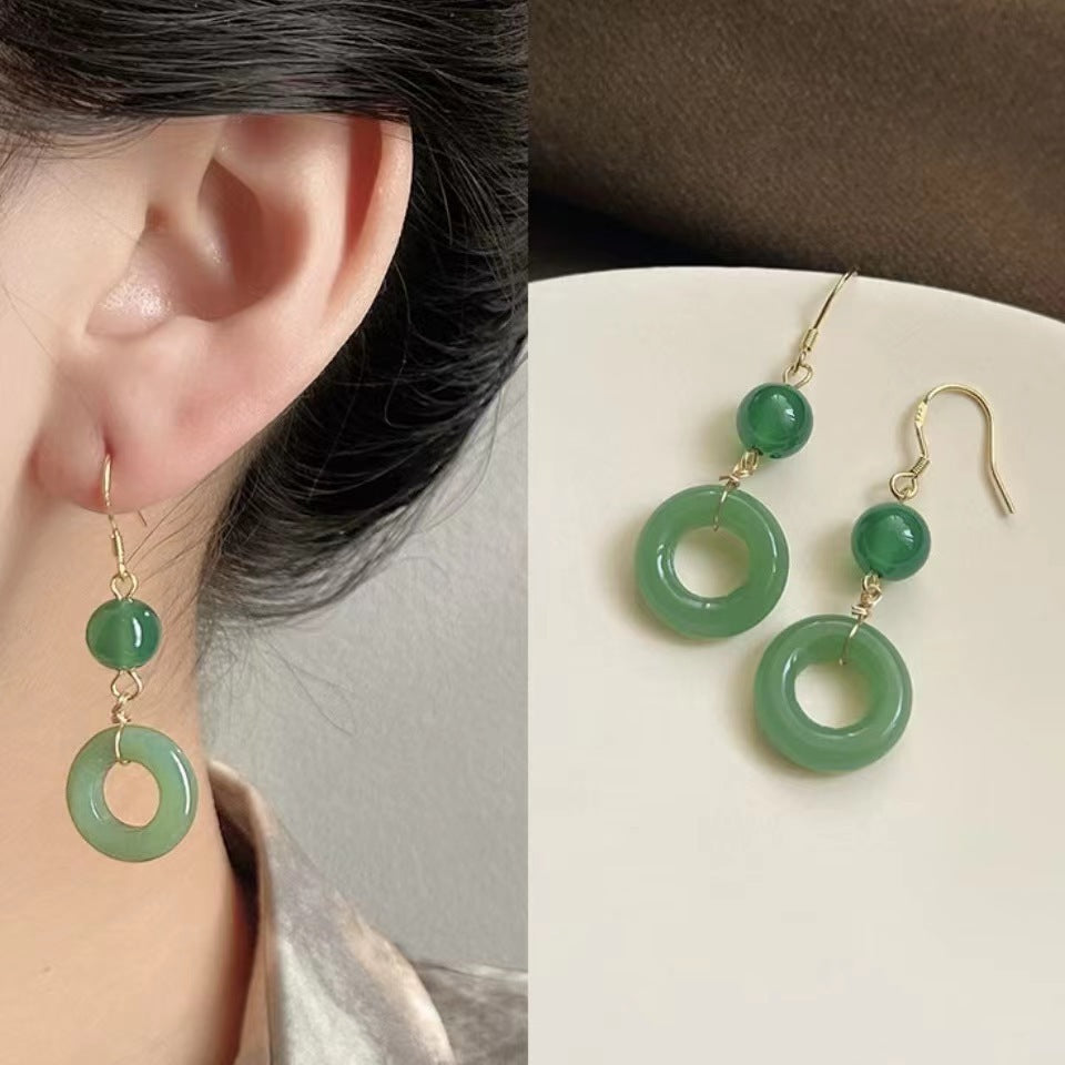 New Chinese Style Green Jade Design Han Chinese Clothing Cheongsam Peace Buckle Shape Female Accessories