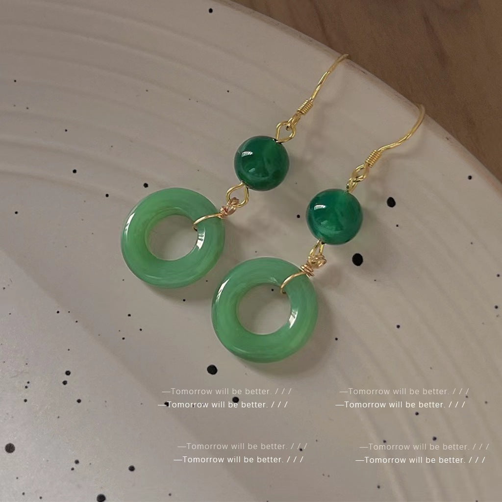 New Chinese Style Green Jade Design Han Chinese Clothing Cheongsam Peace Buckle Shape Female Accessories