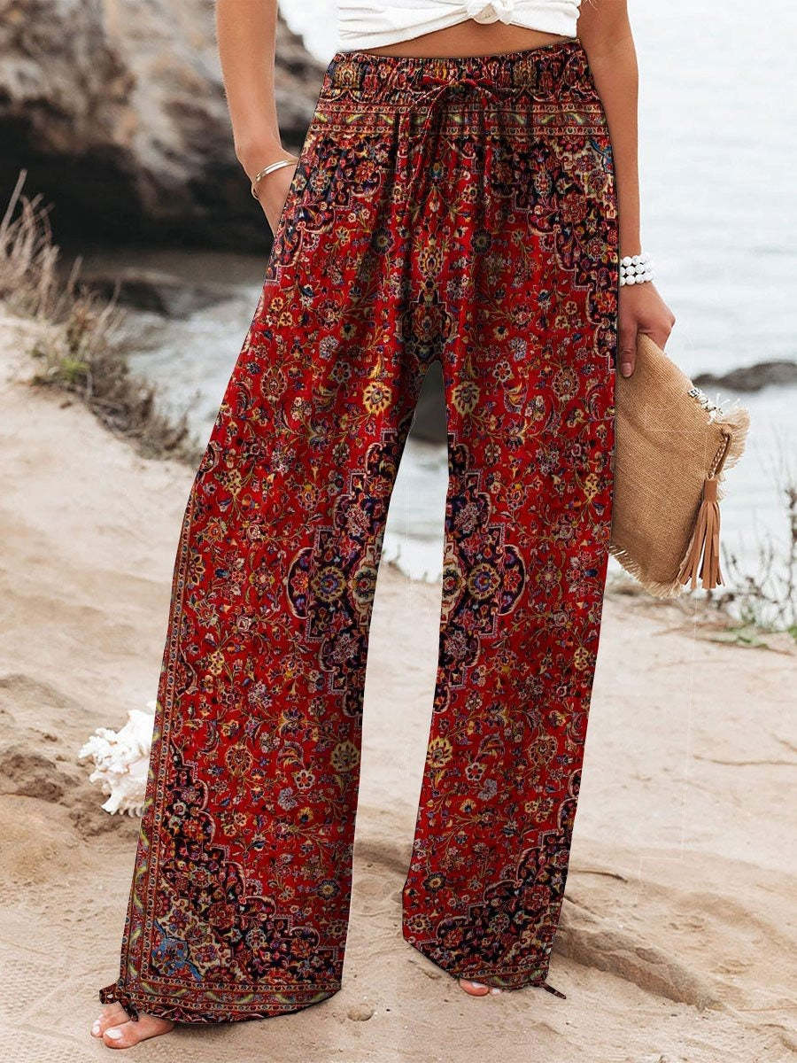 Women's High Waist Casual Loose Printed Wide-leg Pants