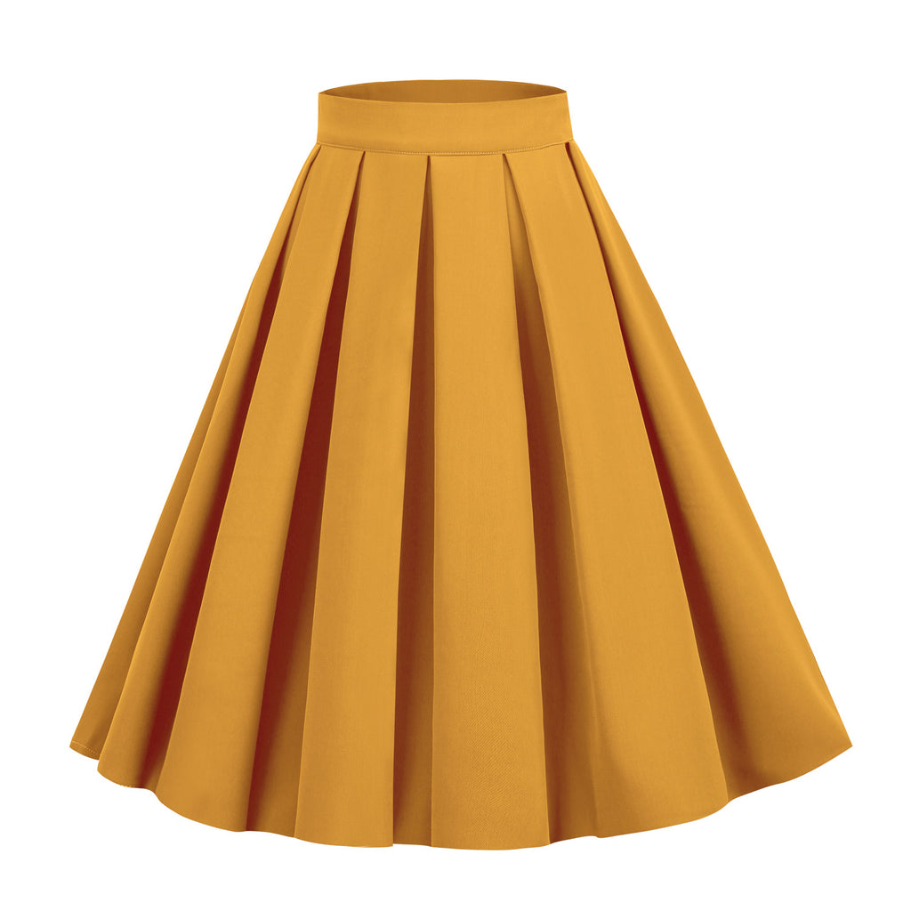 Solid Color A- Line Waist Fitted Umbrella Swing Mid-waist Large Swing All-matching Bubble Skirt