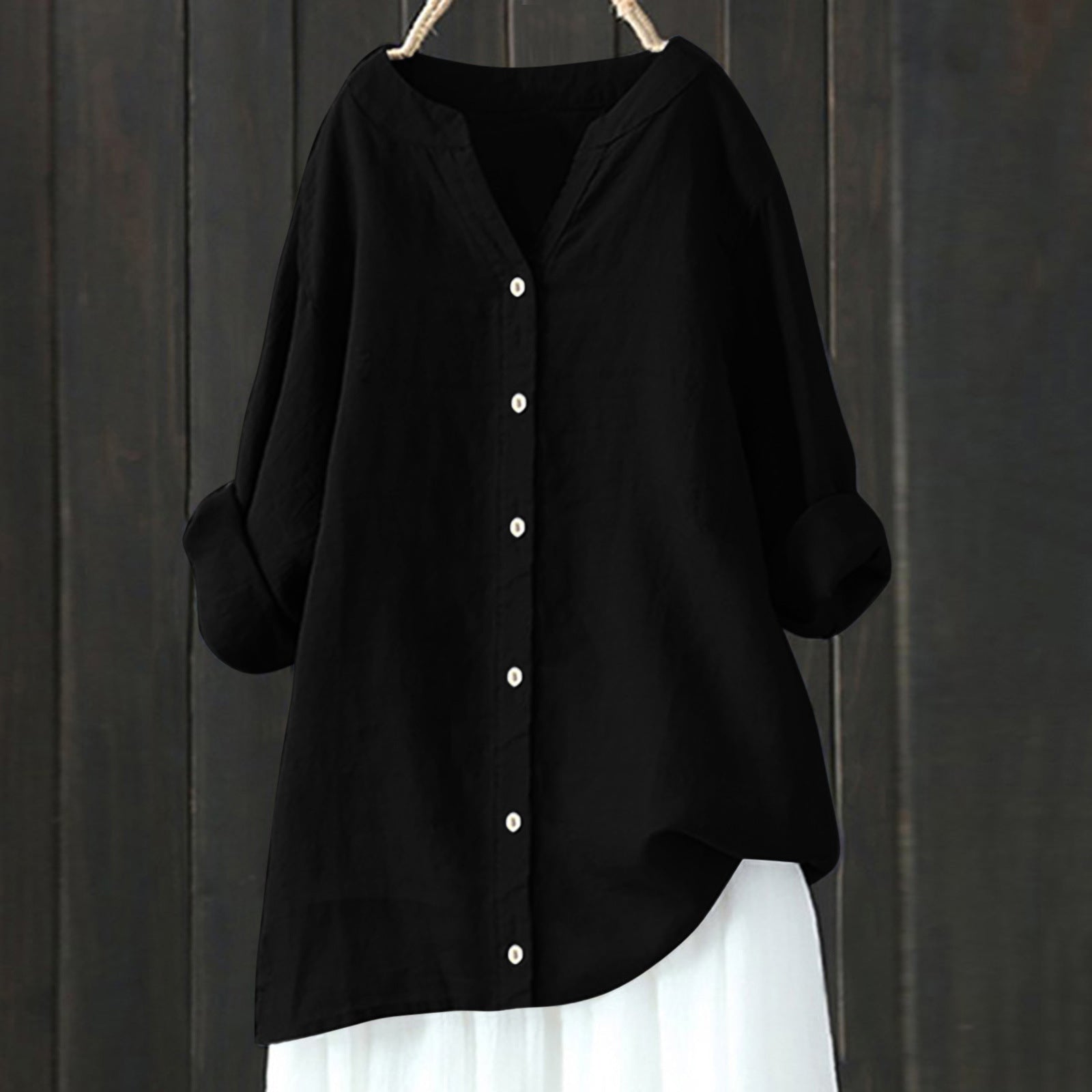 Women's Cotton And Linen Long Sleeve Button Shirt