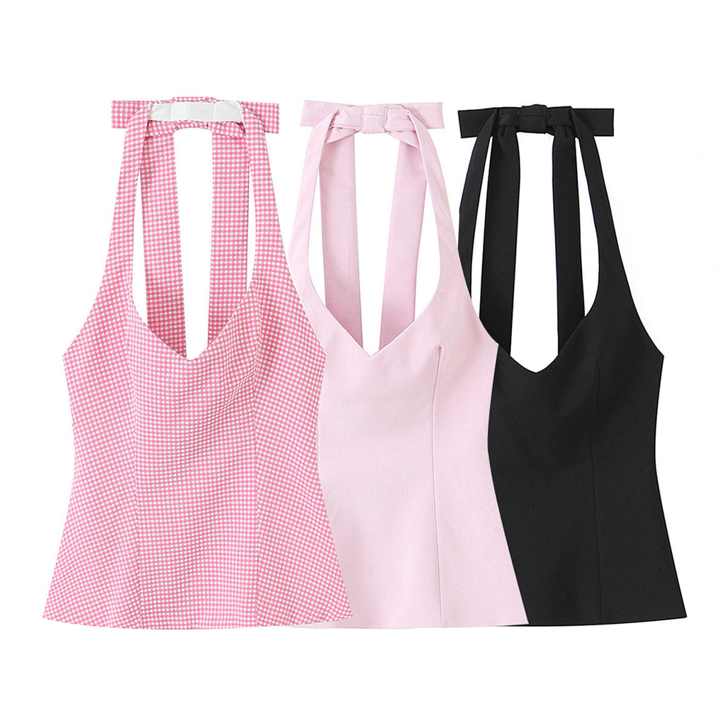 Autumn New Sweet And Spicy Style Slim-fit Hanging Collar Top