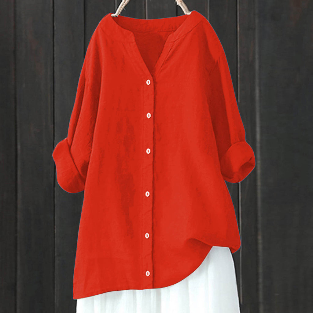 Women's Cotton And Linen Long Sleeve Button Shirt