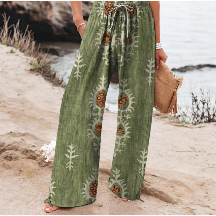 Women's High Waist Casual Loose Printed Wide-leg Pants