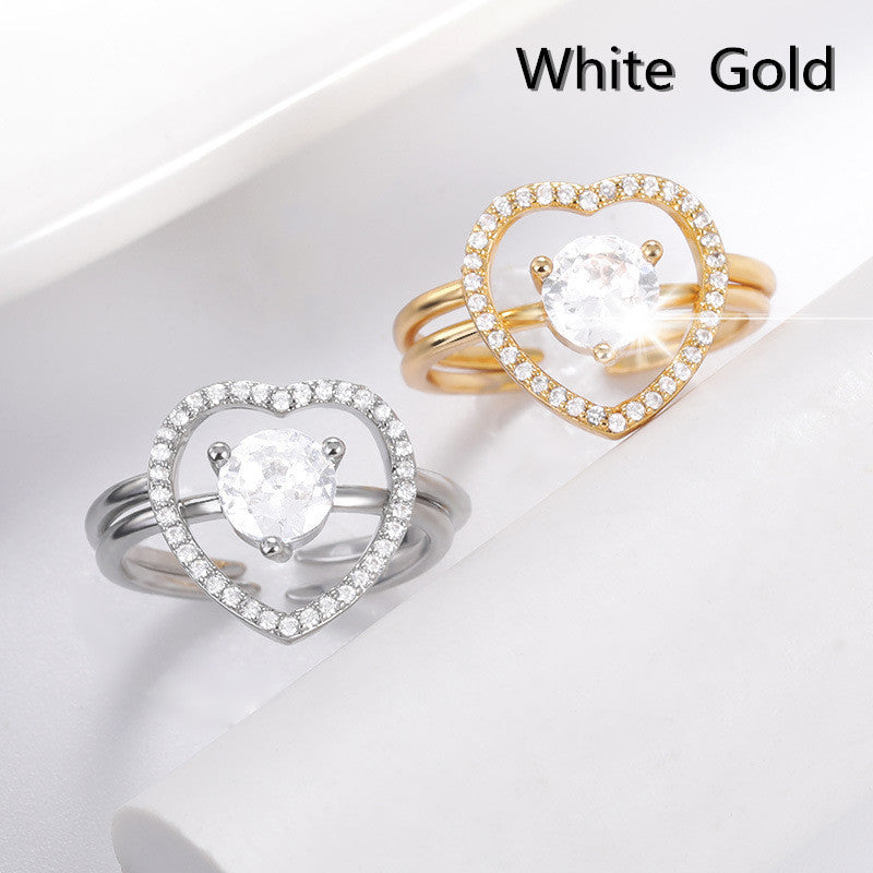 Ins Style Simple Heart-shaped Zircon Ring Women