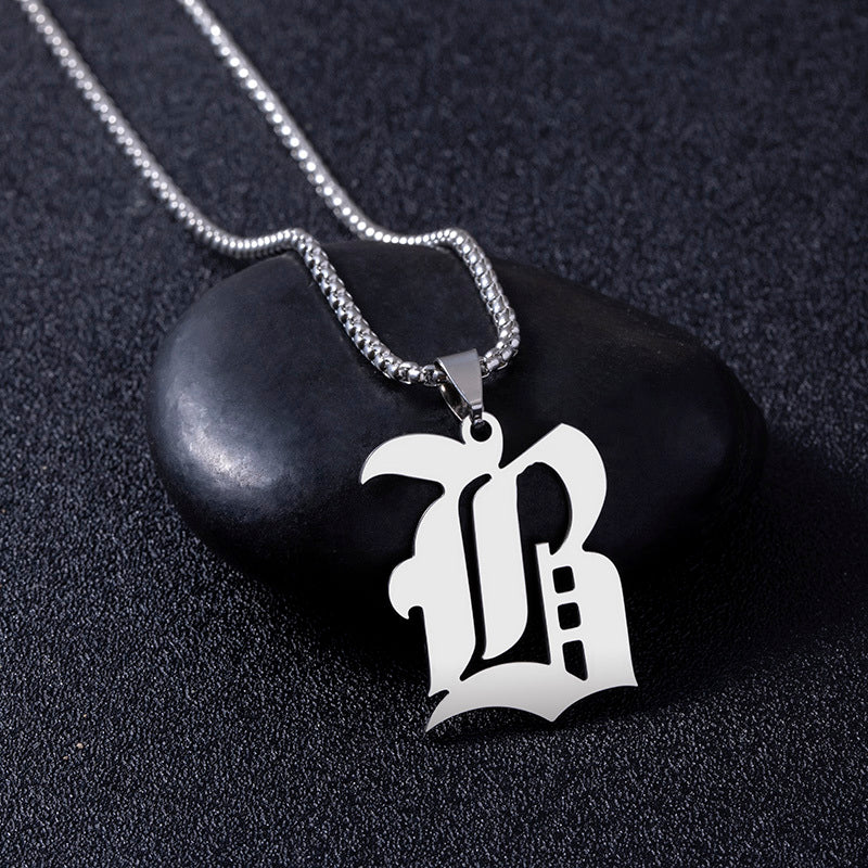 Stainless Steel Silver Old English Letter Initial Name Pendant Necklace For Men Women