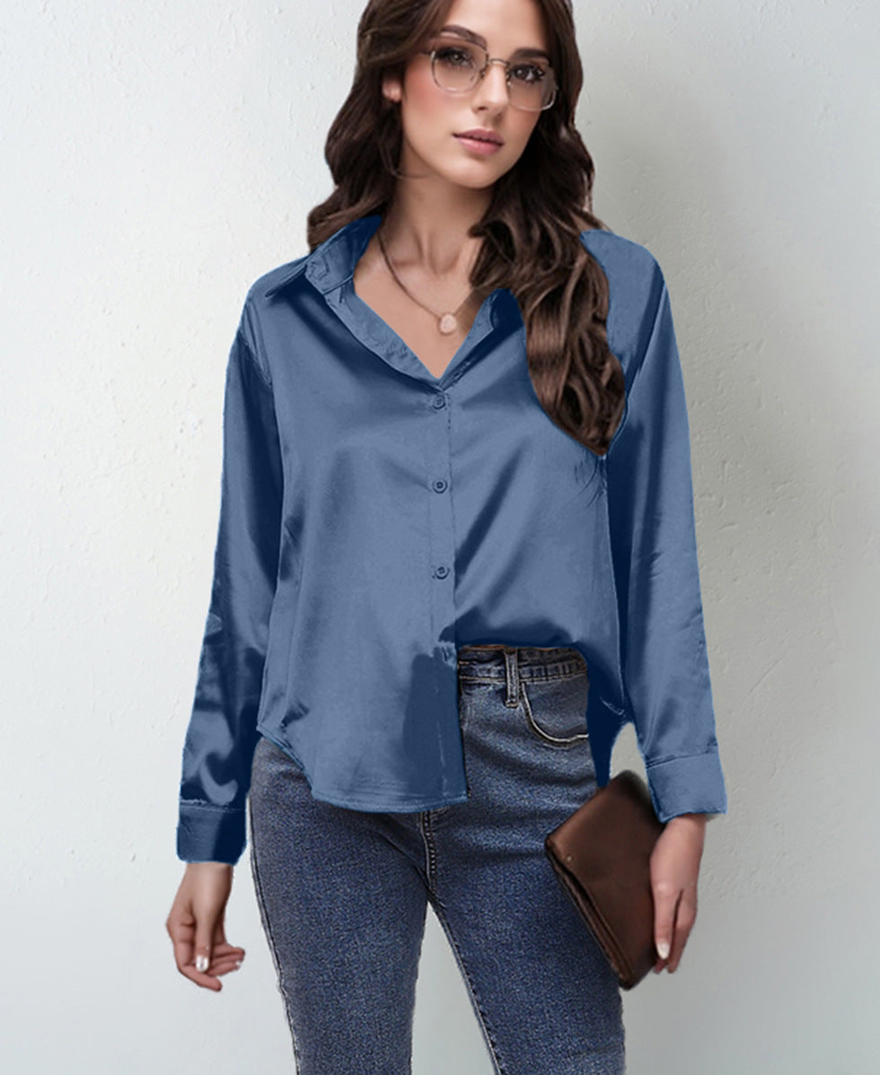 Women's Silk-like Long-sleeved Shirt Top