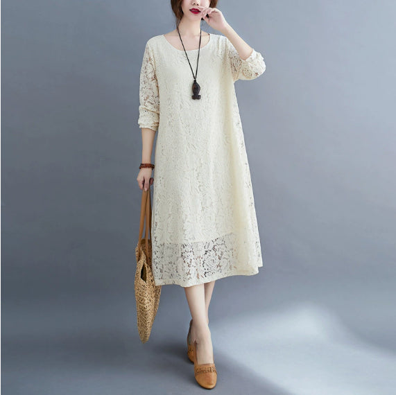 New Plus Size Women's Clothing Plump Girls Slimming Lace Dress