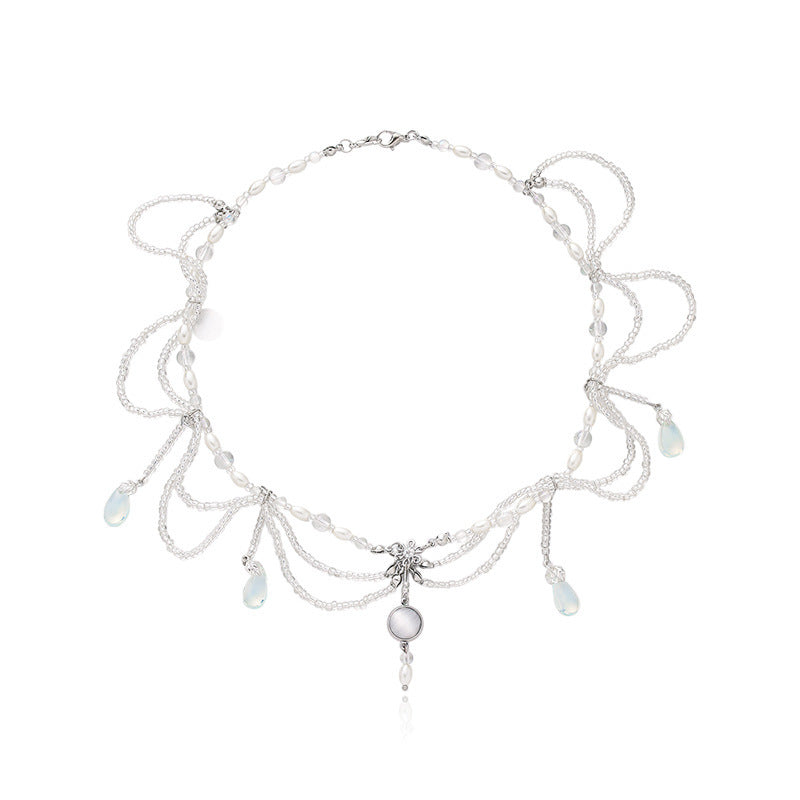 Antique Style Handmade Pearl Crystal Necklace For Women
