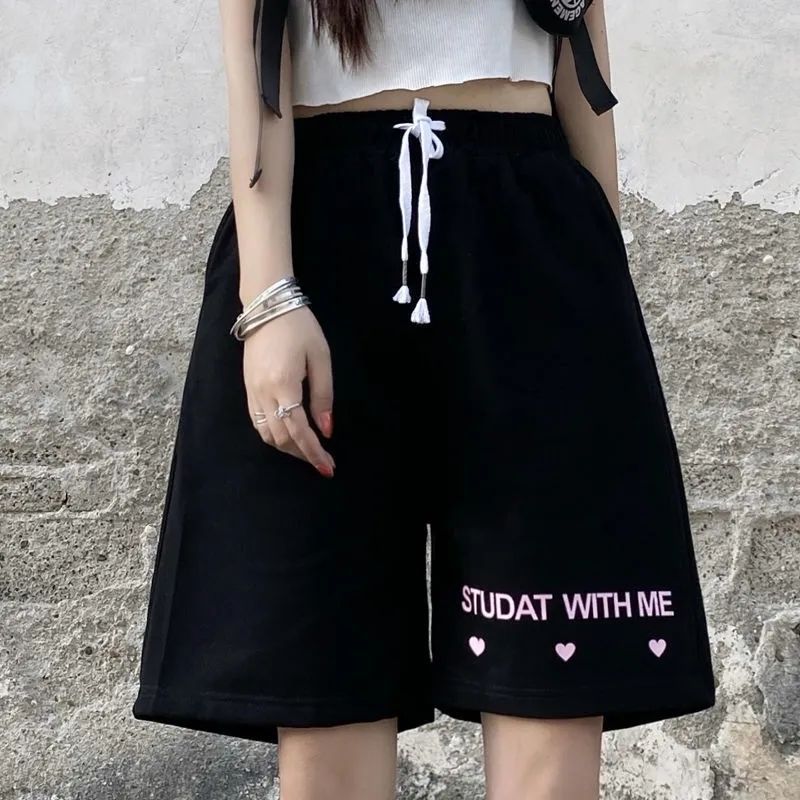 Summer New Loose High Waist Slimming Black Wide-leg Sports Shorts For Women