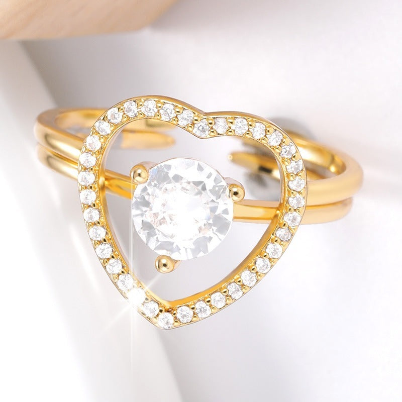 Ins Style Simple Heart-shaped Zircon Ring Women