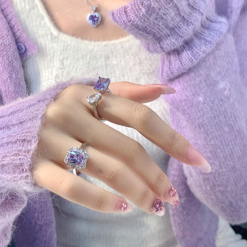 Cold Style Romantic Gentle Purple Shining Diamond Zircon Ring For Women
