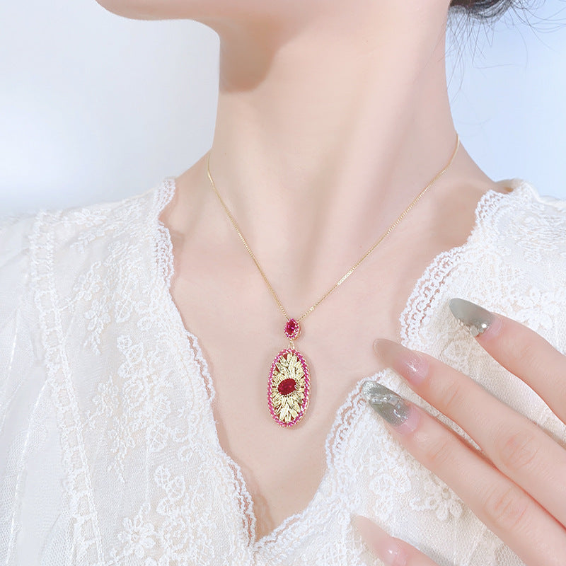 Gold-plated Simulation Red Corundum Design Old Money Style Suit