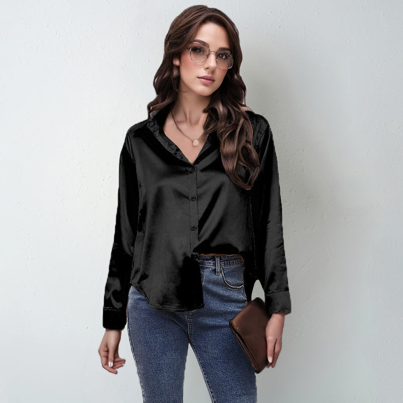 Women's Silk-like Long-sleeved Shirt Top
