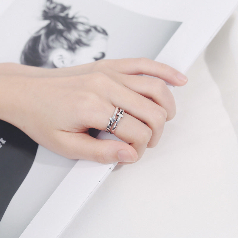 Braided Ring Retro Personality Silver Made Old Female Ring Jewelry