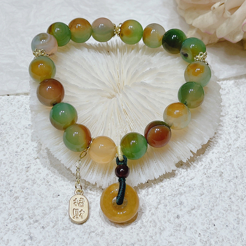 Peacock Agate Old Mine Topaz Safeness Ring Lutong Agate Bracelet