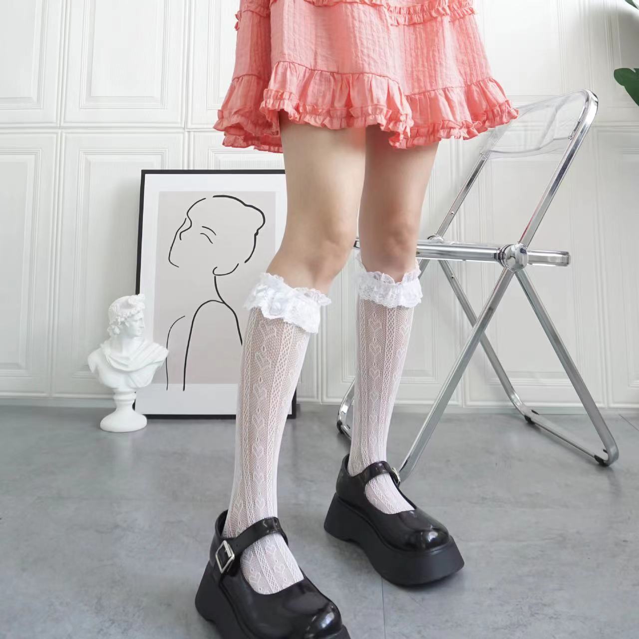 Fashion Women Thin Hollow Love Calf Socks