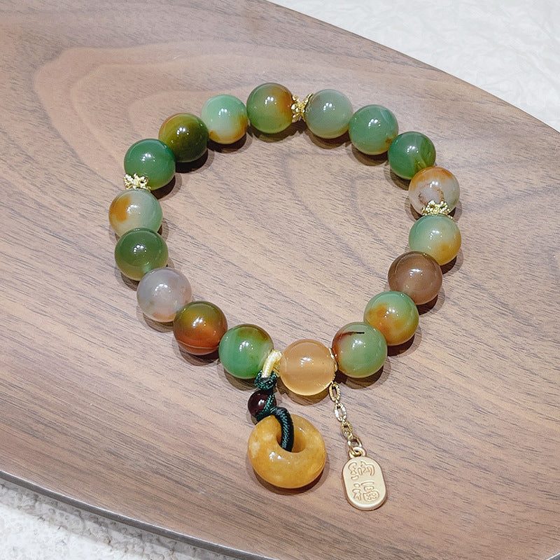 Peacock Agate Old Mine Topaz Safeness Ring Lutong Agate Bracelet