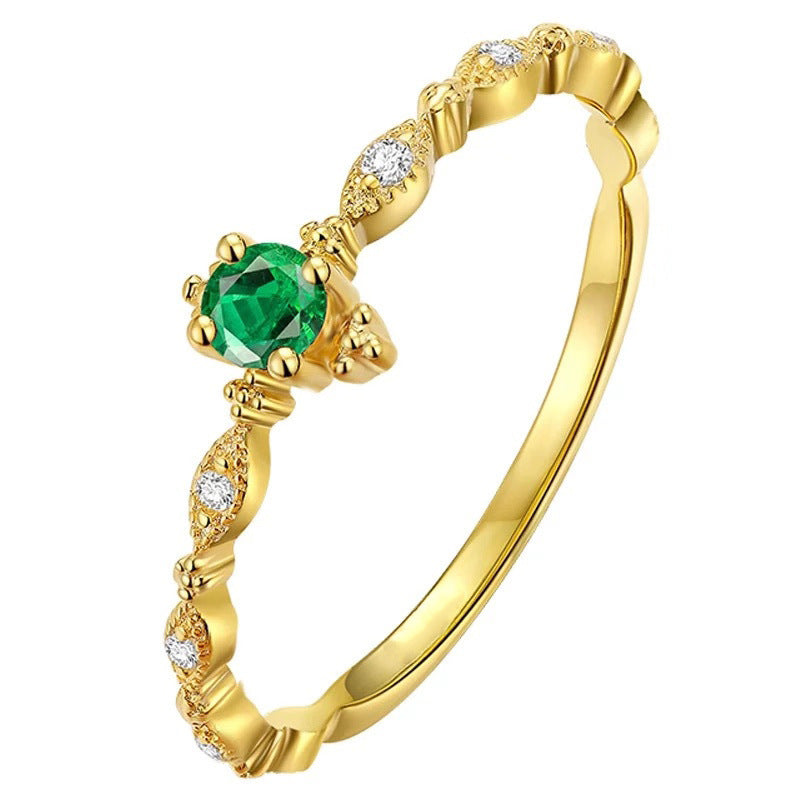 Green Zircon Ring Women Fashion Light Luxury Design Style