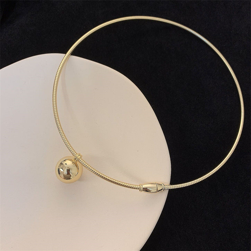 New Retro Hong Kong Style Metal Ball Necklace Women