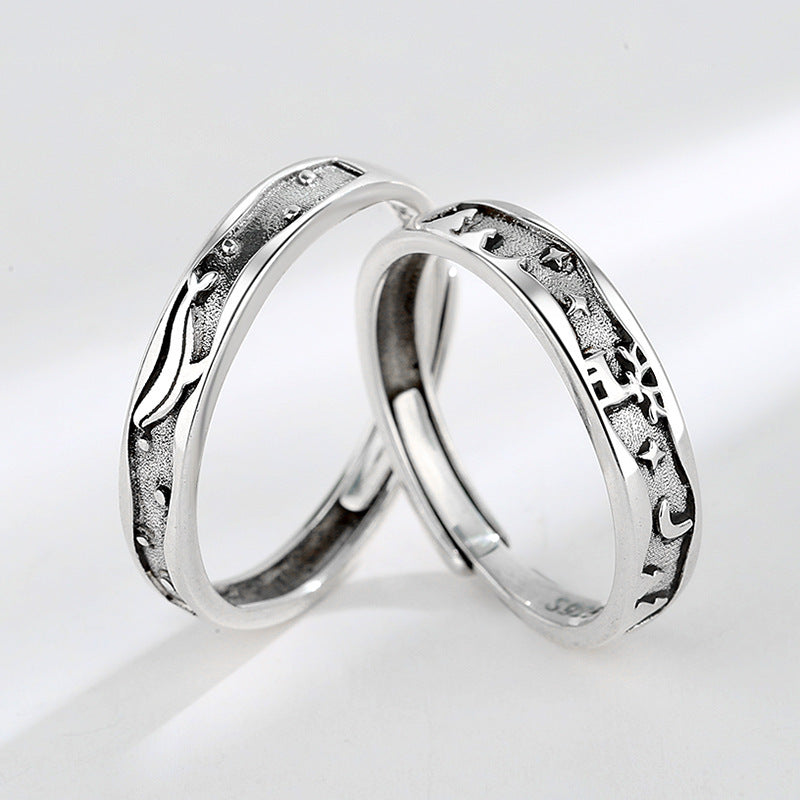 Couple Ring Vintage Old Thai Silver Men's And Women's Pair Ring