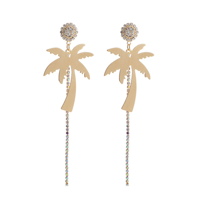 French Style AB Diamond Tassel Exaggerated Earrings For Women