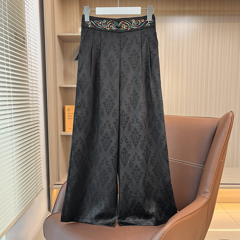 Women's Loose All-match Retro Elastic Band High Waist Wide Leg Pants