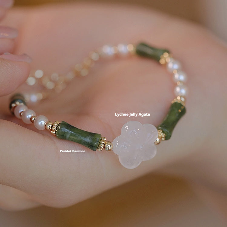 New Chinese Style Olivine Bamboo Joint Shell Pearls Bracelet For Women