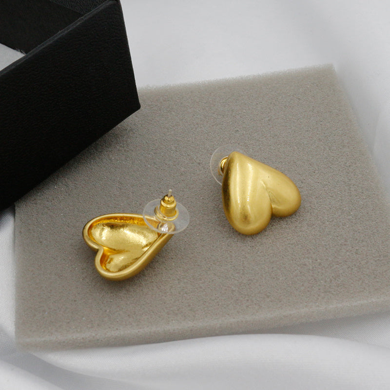 Frosted Love Stud Earrings Old Vintage Style Peach Heart