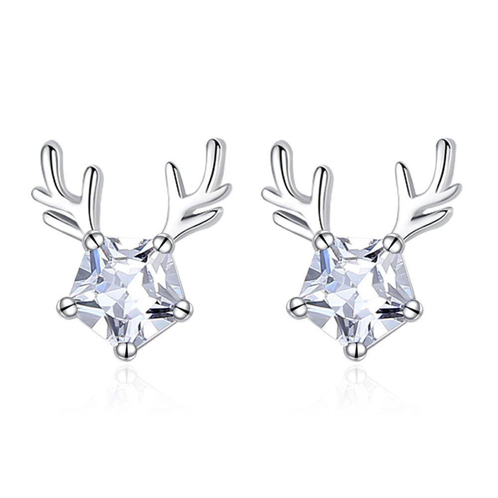 Women Mori Style Small Ins Style Antlers Pentagram Earrings Korean Fashion