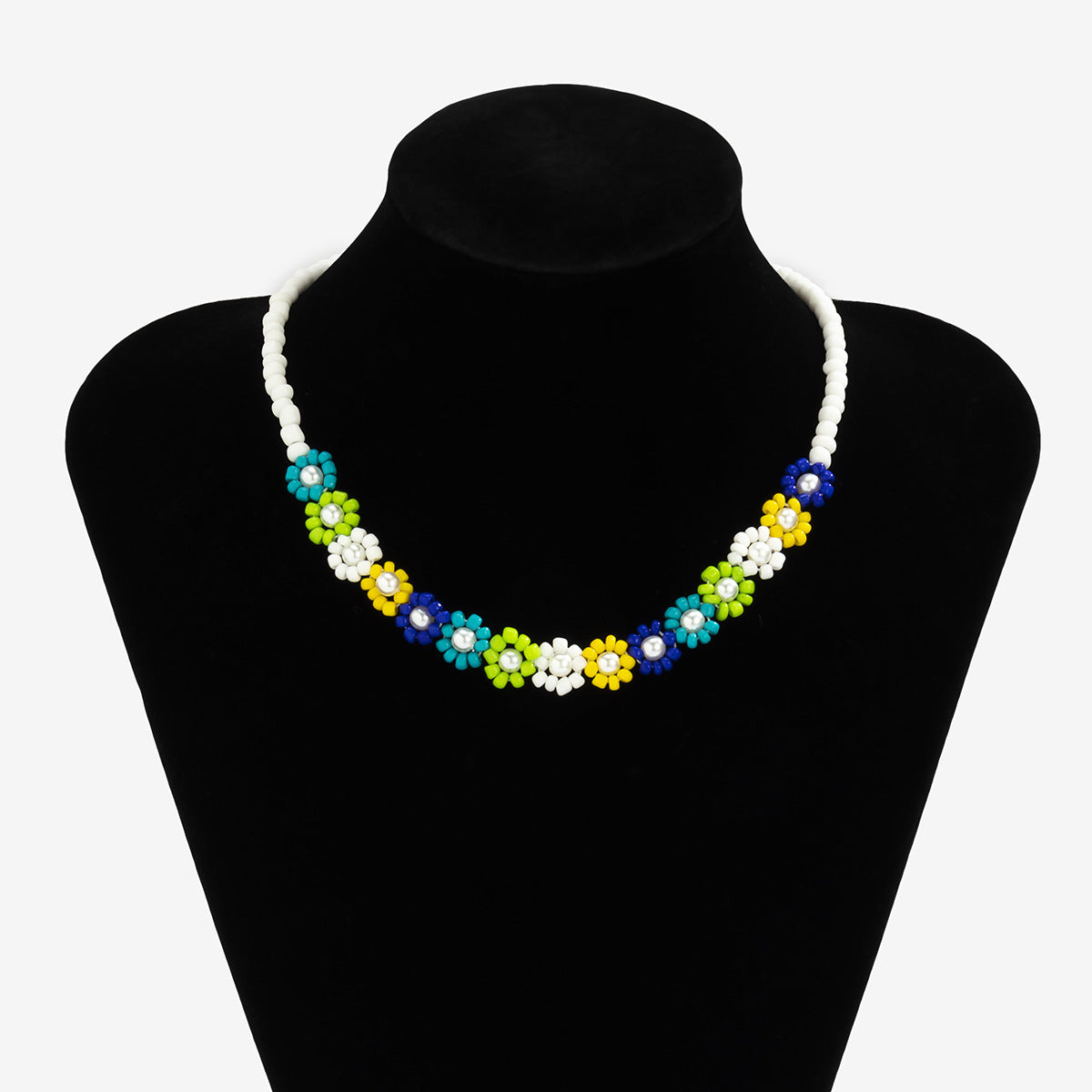 Mixed Color Holiday Style Rice Beads Small Flower Necklace Women