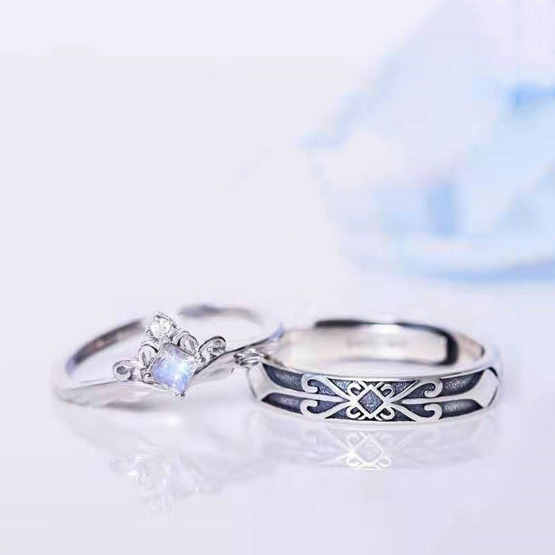Long-distance Love Gift Opening To Make Old Moonstone Couple Ring