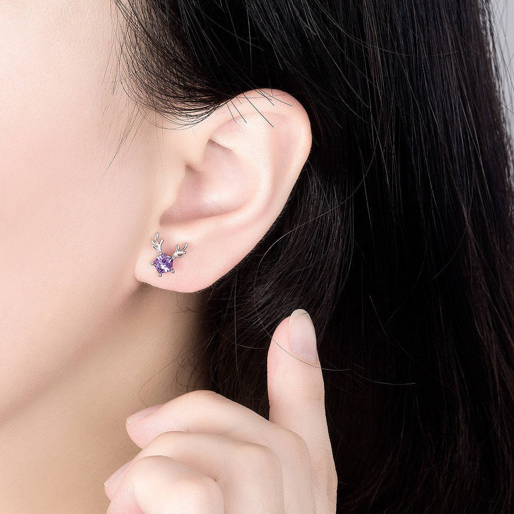 Women Mori Style Small Ins Style Antlers Pentagram Earrings Korean Fashion