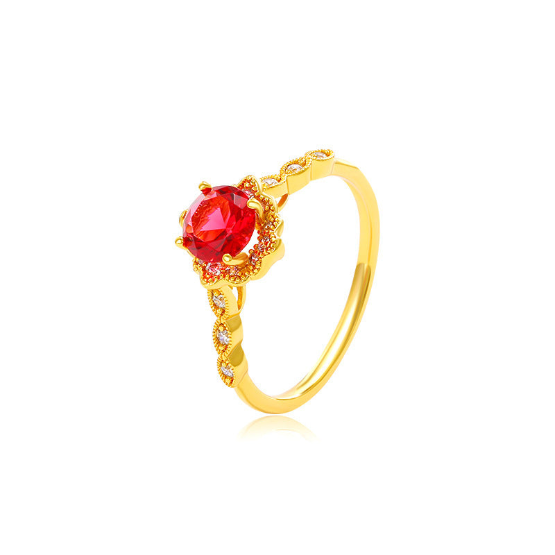 French Style Retro Affordable Luxury Special-interest Design Pomegranate Red Four Claw Artificial Gemstone Ring For Women