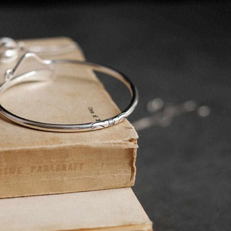 925 Sterling Silver Peacock Feather Mountain Bracelet Retro Old Pattern Fashion Cold Wind