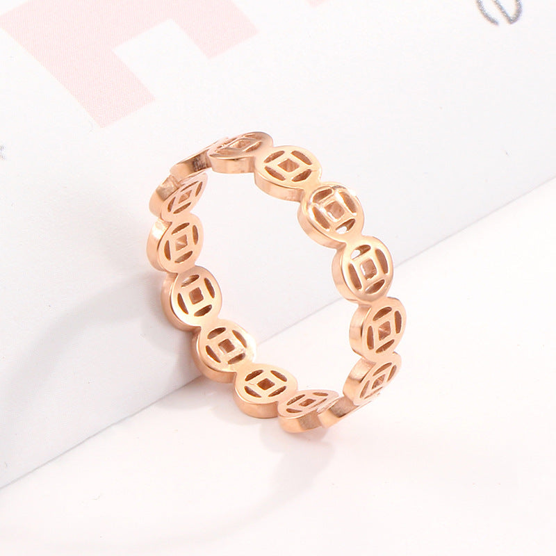 Hollow Out Money Seeking Copper Coin Ring For Women