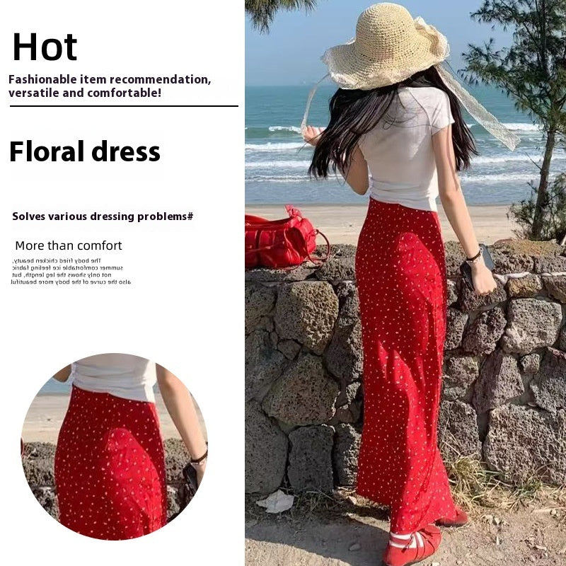 Girl Floral Sheath High Slit Long Skirt
