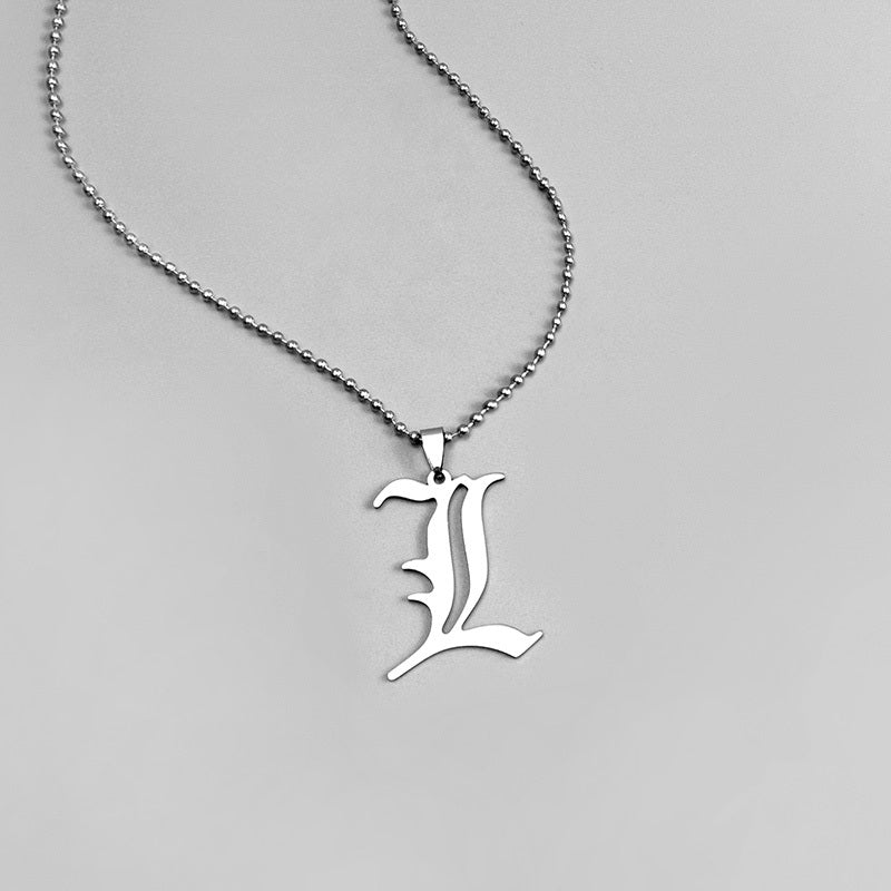 Death Note L Lawliet Stainless Steel Necklace Old English Letter Pendant Jewelry